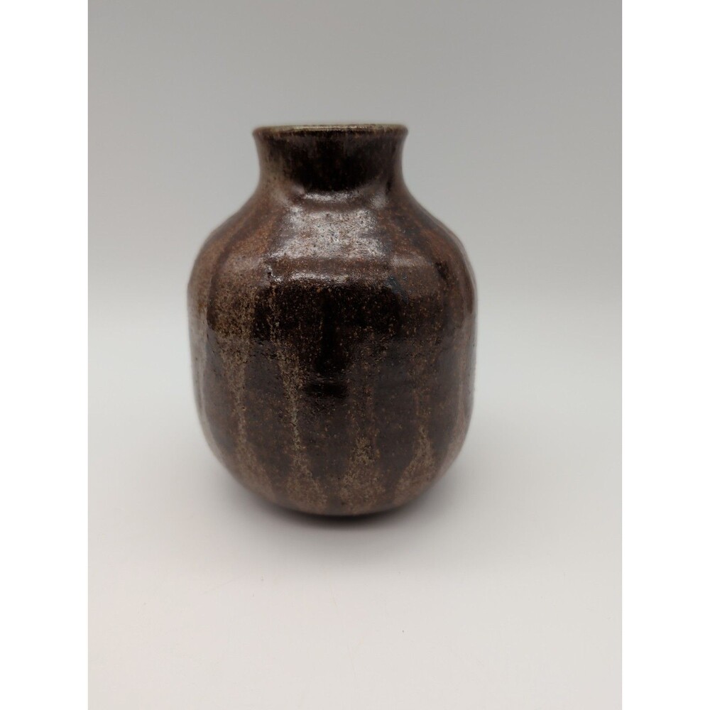 Studio Pottery Vase Vintage Glazed Ceramic MCM Earth Tone 5" Signed